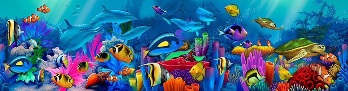 Jardin Neptunes Dolphin Monde sous marin Peintures à l'huile